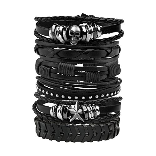 MILAKOO Men Lederarmband Punk Geflochtenen Seil Alloy Bracelet Bangle Wristband (6 STÜCK) von MILAKOO