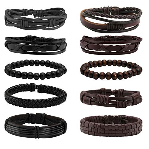 MILAKOO Milakoo10 Stück Lederarmband schwarz geflochten breites Armband Frauen Männer Punk-Schmuck von MILAKOO