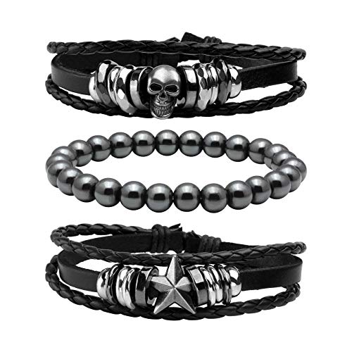 MILAKOO Men Lederarmband Punk Geflochtenen Seil Alloy Bracelet Bangle Wristband von MILAKOO