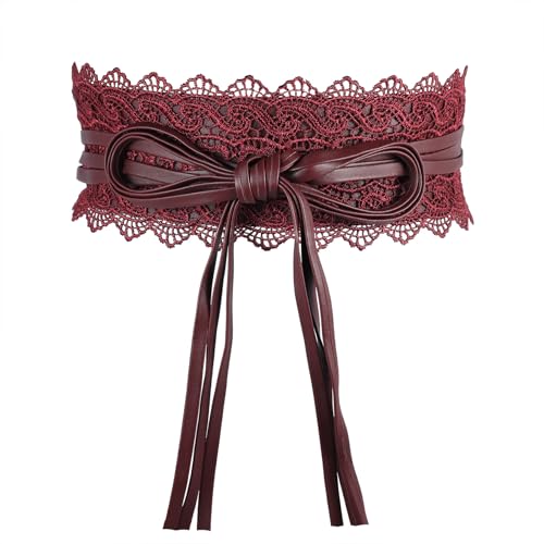 MILAKOO Damen Taillengürtel Breit Weichem Spitze mit Kordelzug Quaste Damen Breiter Bindegürtel Obi Breite Wickel Taille Band Krawatte Gürtel für Kleid Hochzeit Partei von MILAKOO