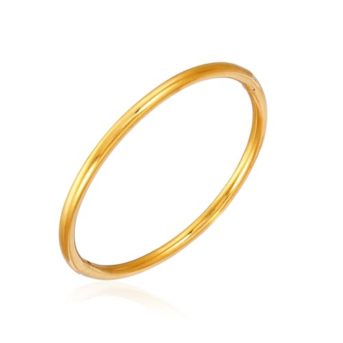 MILAKOO Edelstahl Armreif für Frauen Gold Glatte Runde 4mm Breite Boho Armband für Damen von MILAKOO