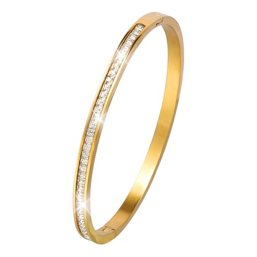 MILAKOO Edelstahl Armreif mit Strasssteinen 4mm Damen Stainless Steel Edelstahl Armschmuck für Party (Gold) von MILAKOO
