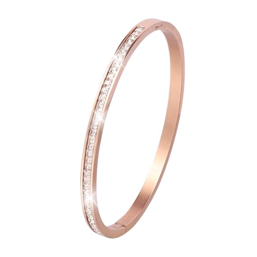 MILAKOO Edelstahl Armreif mit Strasssteinen 4mm Damen Stainless Steel Edelstahl Armschmuck für Party (Roségold) von MILAKOO