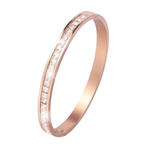 MILAKOO Edelstahl Armreif mit Strasssteinen 6mm Damen Stainless Steel Edelstahl Armschmuck für Party (Roségold) von MILAKOO