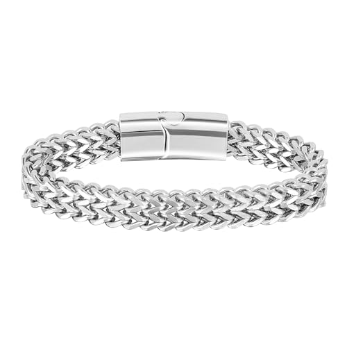 MILAKOO Edelstahl Herren Armband Panzerkette Armbänder Silber Herrenarmbänder für Männer Schwer Glieder Cuban Link Armband von MILAKOO
