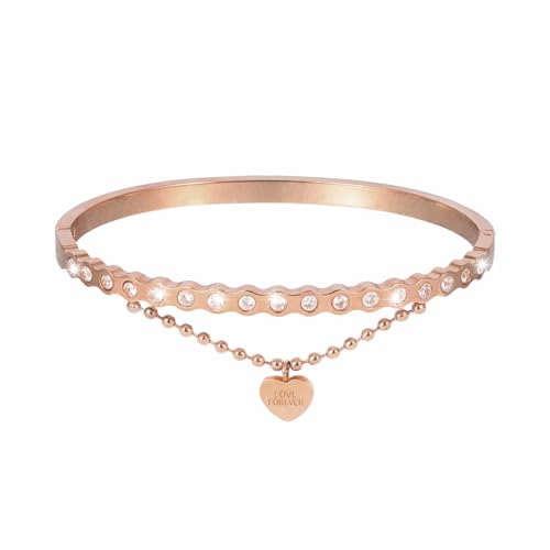 MILAKOO Edelstahl Layered Armband Damen Kette Armbänder Zirkonia Armreif für Damen mit Liebe Herz Anhänger von MILAKOO