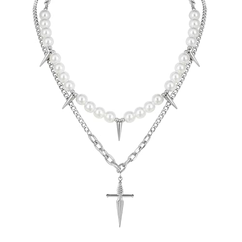 MILAKOO Faux Pearl Halskette Y2K Gothic Retro Cross Anhänger Kette Faux Pearl Choker für Frauen von MILAKOO
