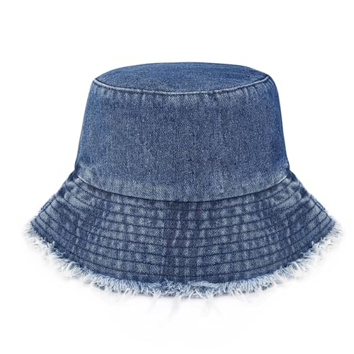 MILAKOO Frauen Raw Saum Denim Eimer Hut breite Krempe Sonnenhut Faltbar Verpackbar Vintage Cap für Strand von MILAKOO