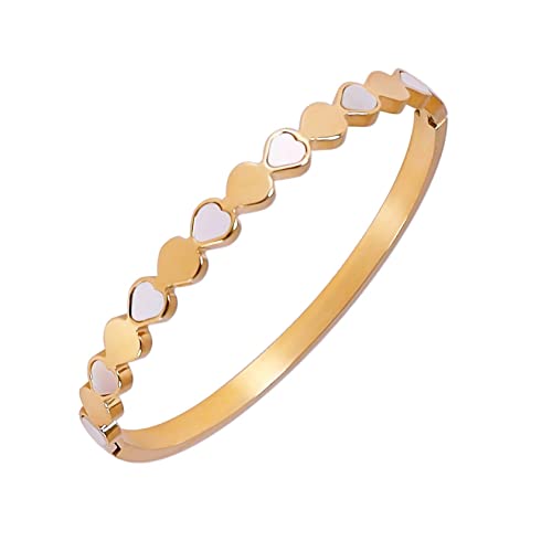 MILAKOO Gold Armreif Armband für Frauen Weiße Muscheln Kleines Herz Edelstahl Manschette Armband Boho Open Armband von MILAKOO