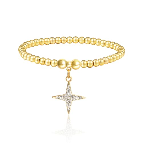 MILAKOO Gold Bead Armbänder für Frauen 4/6mm Stretch kugelarmband Stahl Gold Freundschaftsarmband mit Muschel Perlen Anhänger von MILAKOO