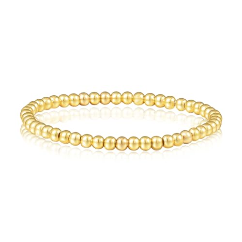 MILAKOO Gold Bead Armbänder für Frauen 4mm Stretch kugelarmband Gold Stahl Freundschaftsarmband mit Muschel Perlen Anhänger von MILAKOO