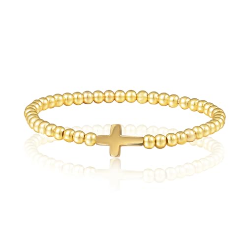 MILAKOO Gold Bead Armbänder für Frauen 4mm Stretch kugelarmband Stahl Gold Freundschaftsarmband mit Muschel Perlen Anhänger von MILAKOO