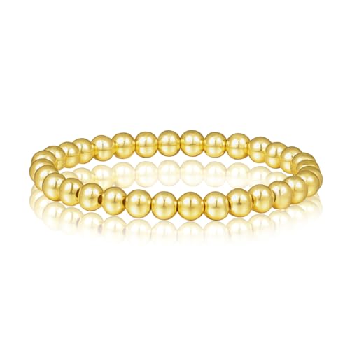 MILAKOO Gold Bead Armbänder für Frauen 6mm Stretch kugelarmband Stahl Gold Freundschaftsarmband mit Muschel Perlen Anhänger von MILAKOO