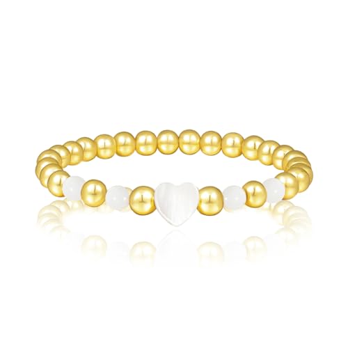 MILAKOO Gold Bead Armbänder für Frauen 6mm Stretch kugelarmband Stahl Gold Freundschaftsarmband mit Muschel Perlen Anhänger von MILAKOO