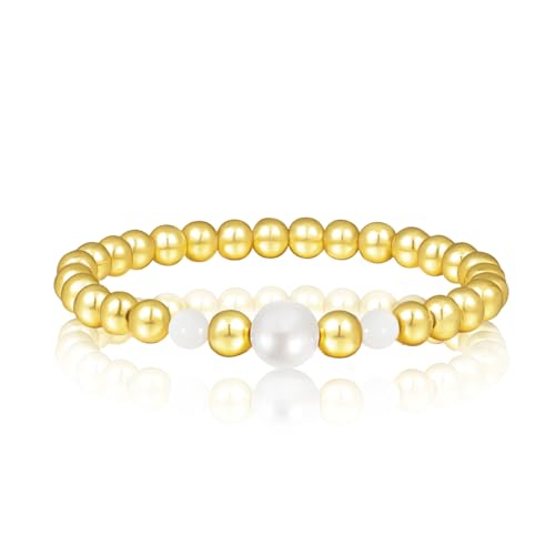 MILAKOO Gold Bead Armbänder für Frauen 6mm Stretch kugelarmband Stahl Gold Freundschaftsarmband mit Muschel Perlen Anhänger von MILAKOO