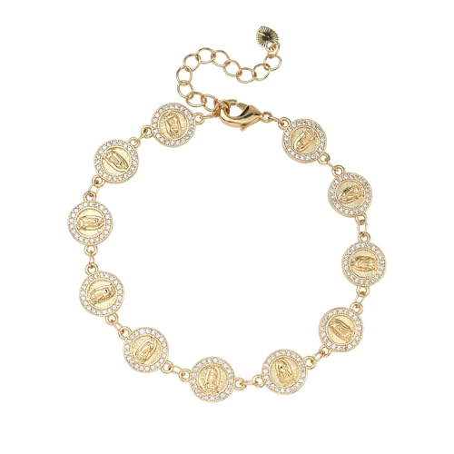 MILAKOO Gold Mutter Jesu Ketten Armband CZ Strass Jungfrau Maria Medaille Link Charm Verstellbare Armband von MILAKOO