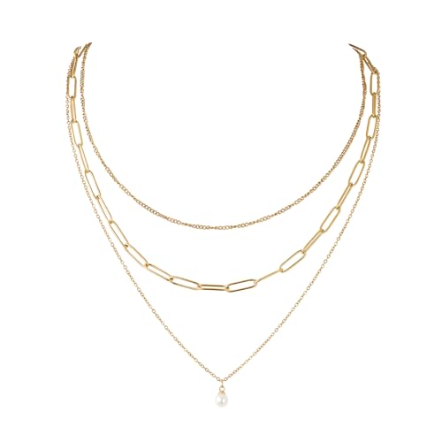 MILAKOO Gold plattiert geschichteten Halskette für Frauen Stackable Choker mit Pearl Anhänger von MILAKOO