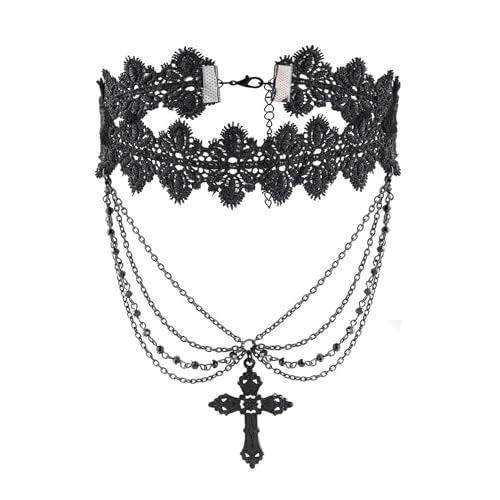 MILAKOO Gothic Spitze viktorianischen Choker Skelett Schädel Spitze Collarbone Halskette für Frauen Halloween Party von MILAKOO