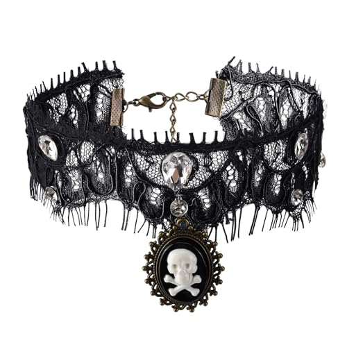 MILAKOO Gothic Spitze viktorianischen Choker Skelett Schädel Spitze Tattoo Collarbone Halskette für Frauen Halloween Party von MILAKOO