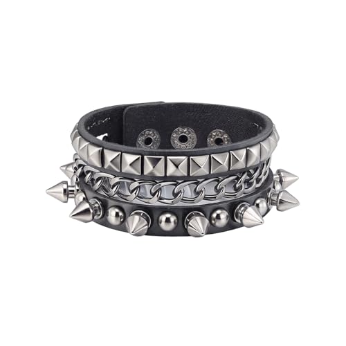 MILAKOO Halloween Punk Goth Armband Breiter Manschette Schwarz Bracelet Vintage Retro Gothic Y2K Chain Snap Armbänder für Männer von MILAKOO