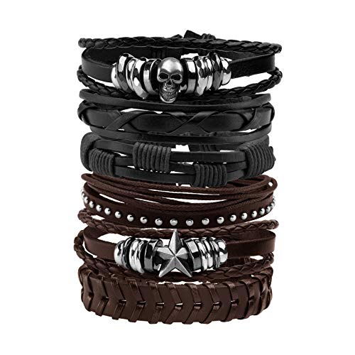 MILAKOO Men Lederarmband Punk Geflochtenen Seil Alloy Bracelet Bangle Wristband von MILAKOO