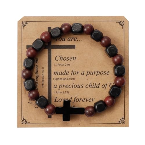 MILAKOO Herren Geschenke Natürliches Holz Stretch Armband Edelstahl Kreuz Wrap Armbänder Einstellbar von MILAKOO