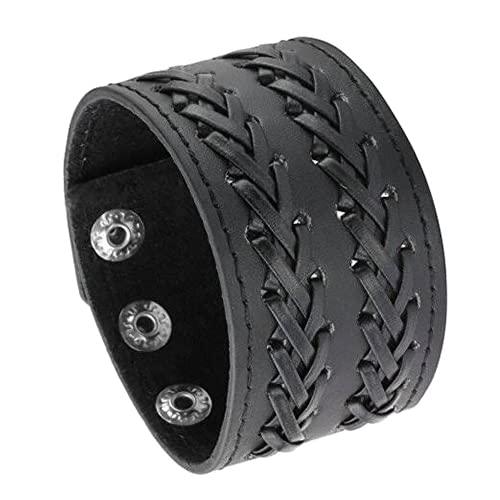 MILAKOO Herren-Armband aus schwarzem und braunem Punkleder, verstellbares Manschettenarmband mit Druckknopf von MILAKOO
