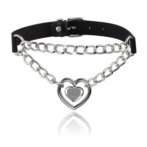 MILAKOO Herz Anhänger Choker Doppelherz Slip Kette Halskette PU Leder Punk Choker Halsketten Verstellbare Kragen Halskette für Frauen von MILAKOO