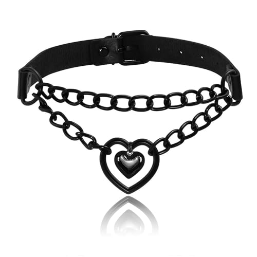 MILAKOO Herz Anhänger Choker Doppelherz Slip Kette Halskette PU Leder Punk Choker Halsketten Verstellbare Kragen Halskette für Frauen von MILAKOO