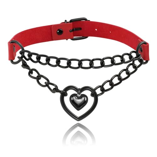 MILAKOO Herz Anhänger Choker Doppelherz Slip Kette Halskette PU Leder Punk Choker Halsketten Verstellbare Kragen Halskette für Frauen von MILAKOO