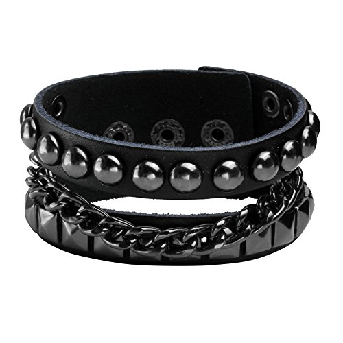 MILAKOO Hip Hop-Legierung Rivet Bullet Chain Lederarmband Bangle Two Set, 7-8inches von MILAKOO