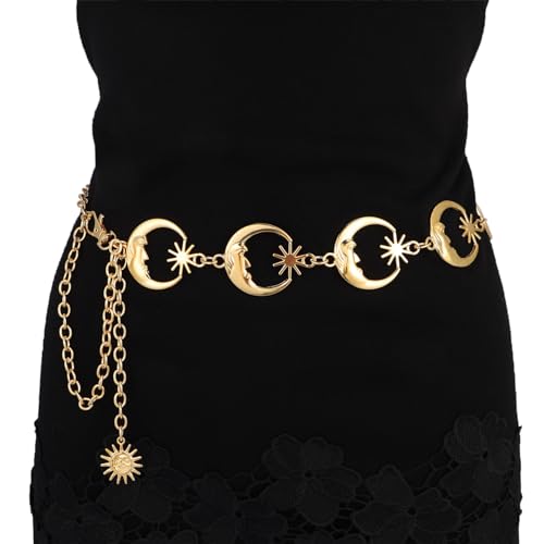 Milakoo Hollow Out Gold Mond Stern Metall Taille Kette Vintage Sonne Anhänger Daisy Pullover Gürtel für Frauen von MILAKOO