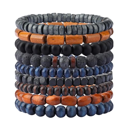 MILAKOO Holzperlenarmbänder 10 Stück Bundle Chic Meditation Perlenarmband für Layering Handmade Sustainable Geschenk für Sie von MILAKOO