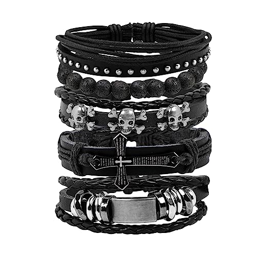 MILAKOO 5 Stück geflochtene Lederarmbänder mit gravur für Männer Frau Manschette Armband einstellbar von MILAKOO