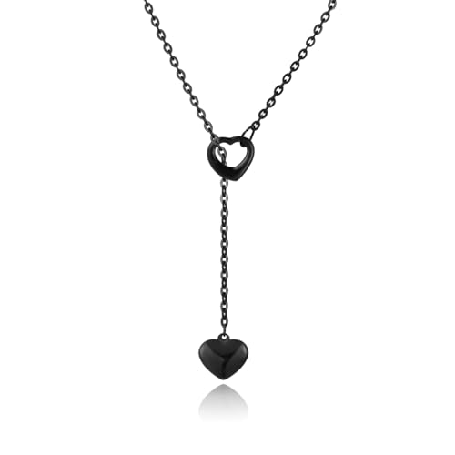 MILAKOO Lang Y Lariat Halskette Damen Schwarz Edelstahl Schlupfkette Collier Geschichtet Schlank Einstellbar Choker Herz Y-förmige Modeschmuck Kette von MILAKOO