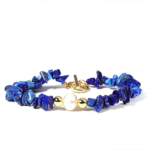 MILAKOO Lapislauzuli Splitterarmband mit echten Perlen Natur edelstein Armband kristall armreif von MILAKOO