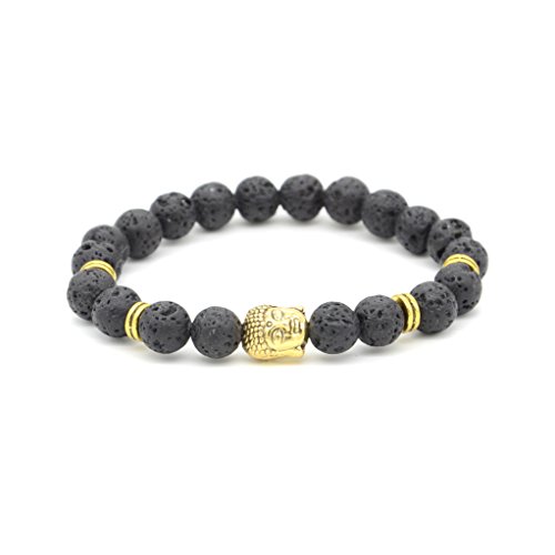 MILAKOO Lava Rock Armband mit vergoldetem Buddha für Männer & Frauen 8mm Perlen elastisches Armband von MILAKOO