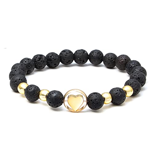MILAKOO Lavastein Armband Damen Naturstein Armband Damen Edelstein armbandänder 8mm Edelstahl golden Herz von MILAKOO