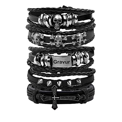 MILAKOO 5 Stück Lederarmbänder Gothic Punk Geflochtene Armband Einstellbar Manschette Armband mit Gravur für Männer Frau MILAKOO 5 Stück Lederarmbänder Gothic Punk Geflochtene Armband Einstellbar Manschette Armband mit Gravur für Männer Frau von MILAKOO