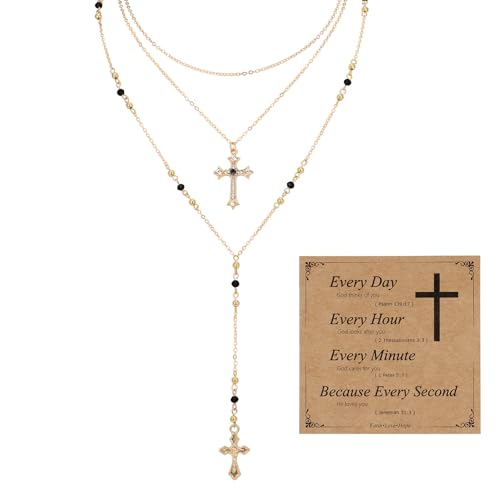MILAKOO Mehrschichtig Rosenkranz Perlen Katholische Halskette für Frauen Männer Y Anhänger Kette mit Geschenkbox von MILAKOO