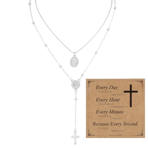 MILAKOO Mehrschichtig Rosenkranz Perlen Katholische Halskette für Frauen Männer Y Anhänger Kette mit Geschenkbox von MILAKOO