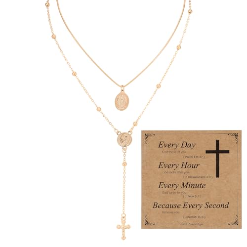 MILAKOO Mehrschichtig Rosenkranz Perlen Katholische Halskette für Frauen Männer Y Anhänger Kette mit Geschenkbox von MILAKOO