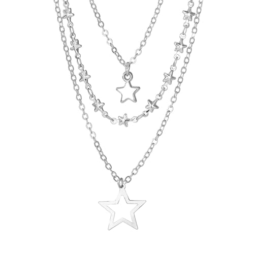 MILAKOO Multi-layered Chains Halskette für Frauen mit Schloss Anhänger Dreifach Pentagramm Charms Y2K Unregelmäßige Halskette von MILAKOO