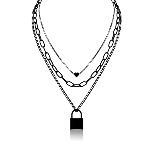 MILAKOO Multi-layered Chains Halskette für Frauen mit Schloss Anhänger Tiny Heart Charms Unregelmäßige Halskette von MILAKOO