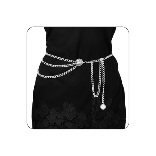 Milakoo Multilayer Waist Chain Belts Metal Body Belly Chains Women Adjustable Layered Jewelry Jeans Belt for Dresses Jeans Trousers Gold/Silver von MILAKOO