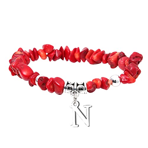 MILAKOO N Buchstaben Armband Herren Rote Achat Edelsteine Armband Damen Pärchen Armband für Partner von MILAKOO