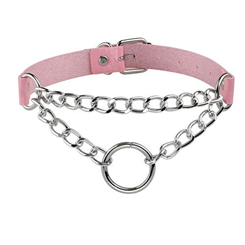 MILAKOO Punk Gothic Choker Damen PU Lederhalsband Frauen O Ring Halskette mit Ketten Halsband Herren pink von MILAKOO