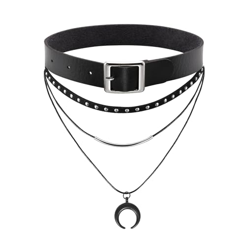 MILAKOO PU Schnalle Choker mit Dreifach-Halskette Set Punk Gothic Choker mit Pentagramm Anhänger von MILAKOO