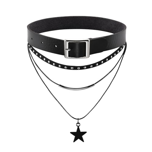 MILAKOO PU Schnalle Choker mit Dreifacher Halskette Set Punk Gothic Choker mit Einzigartigem Anhänger von MILAKOO