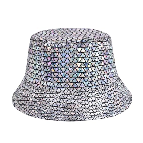 MILAKOO Party Eimer Hut Glittered Unisex Kopfbedeckung Double Side Wear Reversible Holographic Bucket Cap für Rave 80er 90er Party von MILAKOO